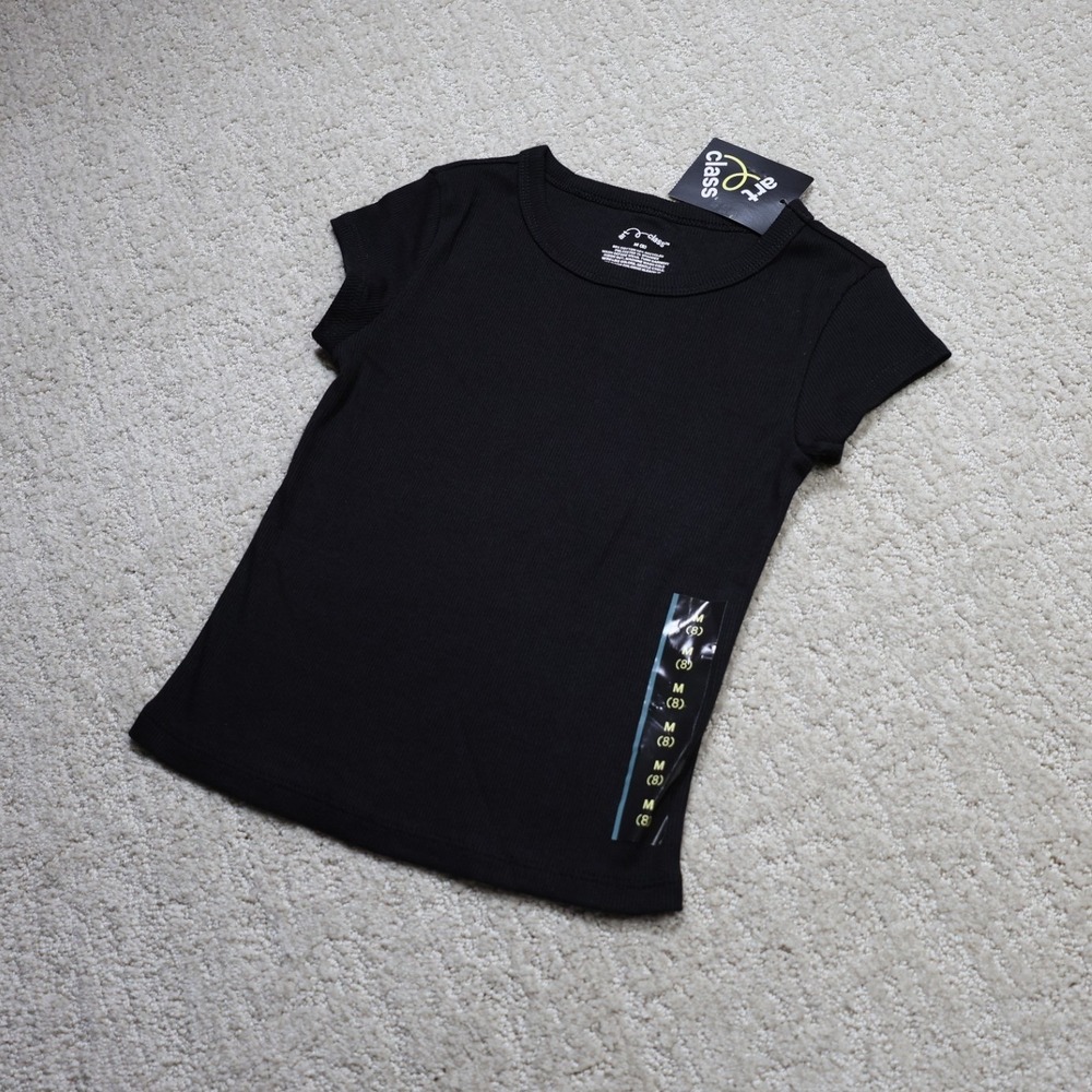 Art Class Girls Black Ribbed Short Sleeve T-Shirt Size Medium 8